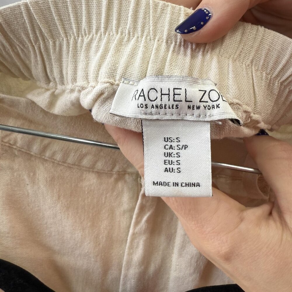 Rachel Zoe Pants Womens Small Beige Linen Blend Wide Leg High Rise Pull On - Picture 2 of 10